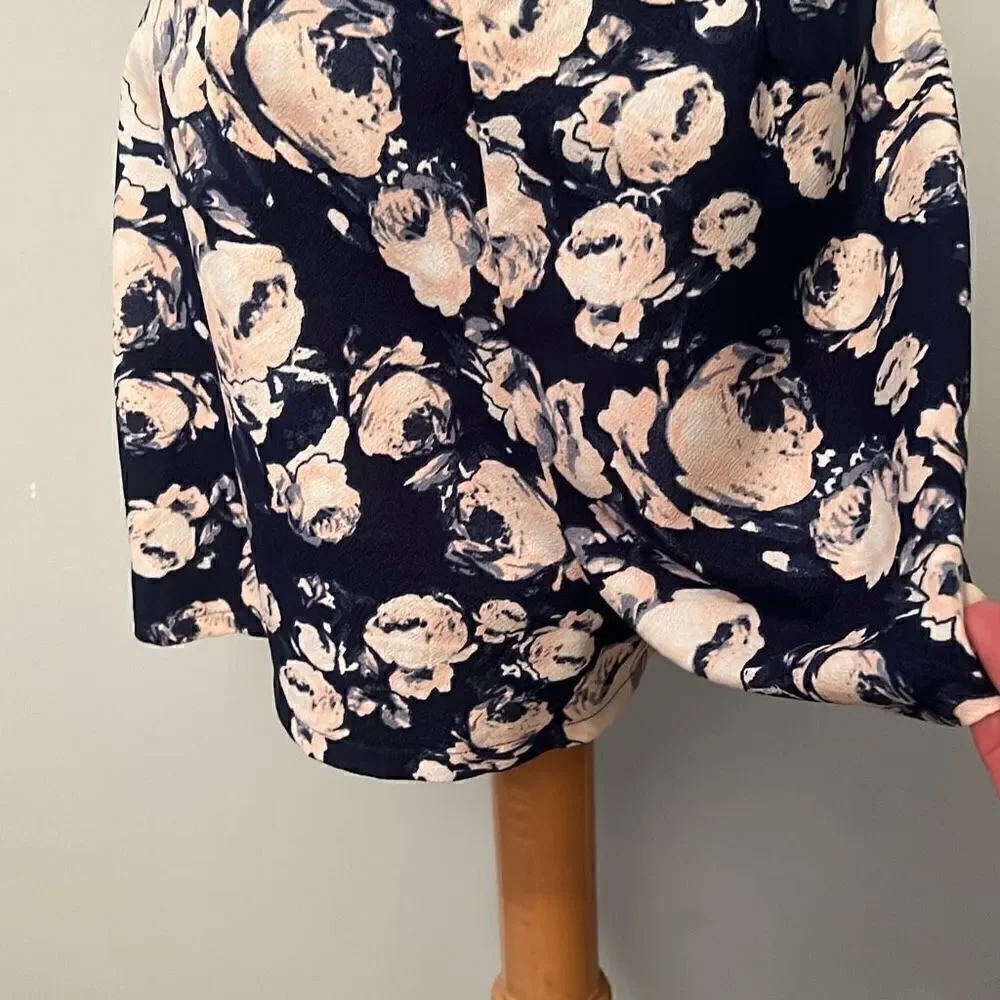 Lush Women's Navy and Pink Floral Back Zipper Short Sleeve Romper